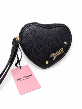 Juicy Couture Black Heart-Shaped Wristlet with Gold Logo NWT